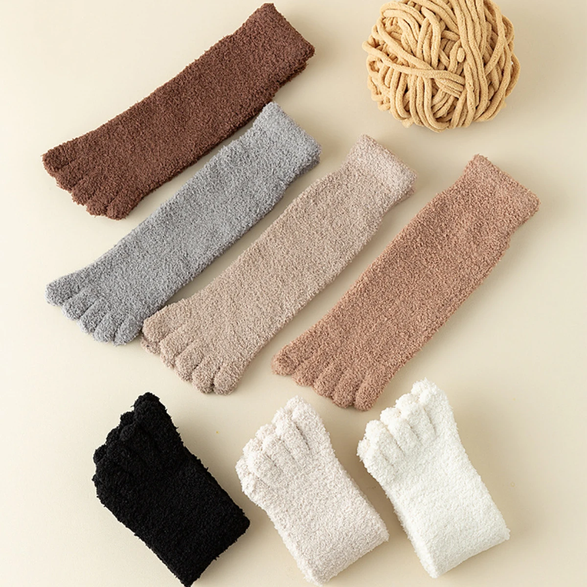 1 Pairs الرجال الجوارب الحرارية تو الشتاء سميكة الدفء الصلبة لينة المرجان المخملية رقيق الطابق النوم خمسة أصابع الجوارب