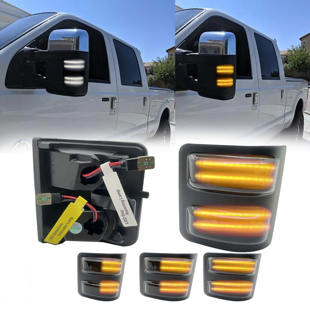 

Dynamic Led Side Mirror Turn Signal Marker Lights For Ford F250 F350 F450 F550 2008 2009 2010-2016 Sequential Amber/White Canbus