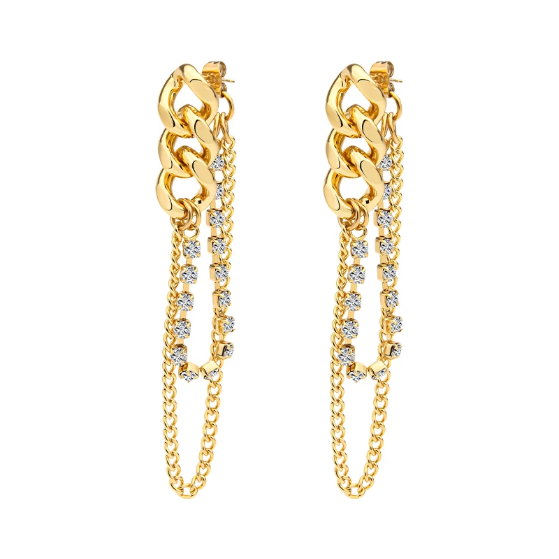 VAROLE Simple PVD 18K Gold Color Drop Earrings Multi-Chain Crystal Pendientes Mujer Earring Fashion Jewelry Party