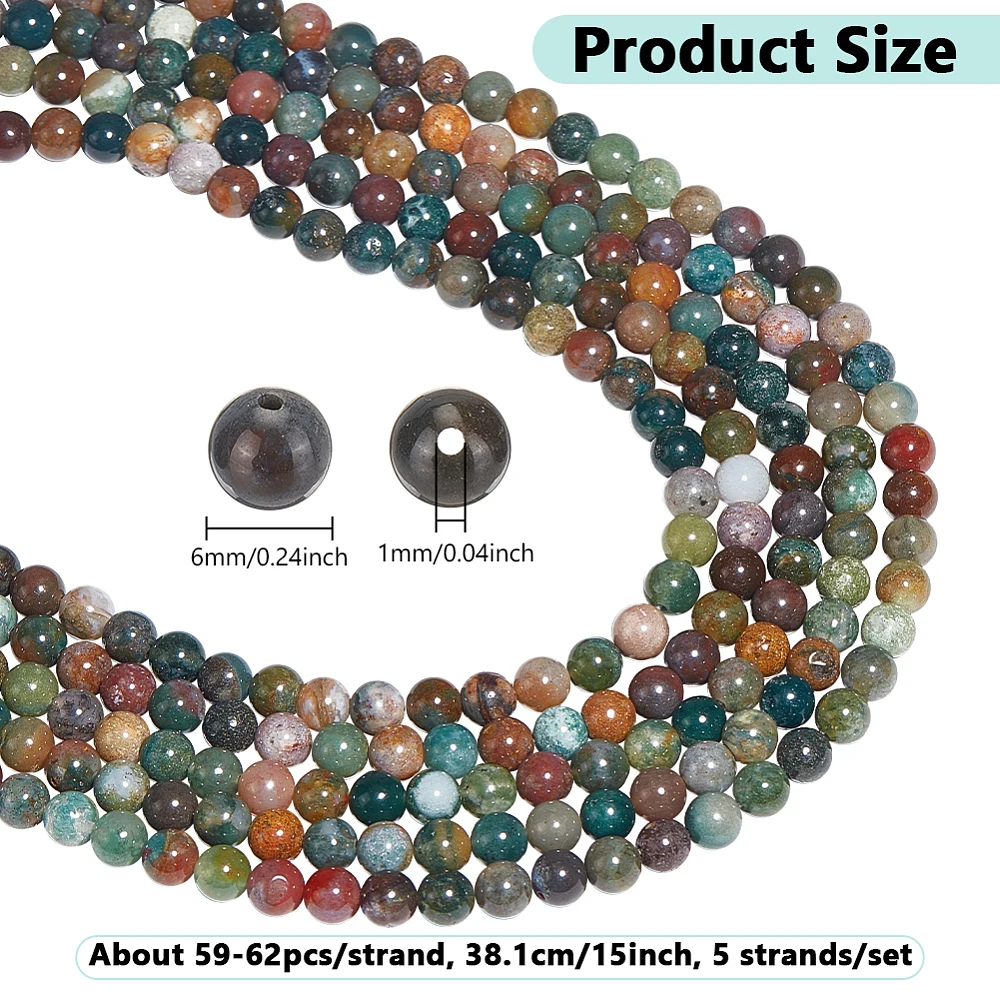 295 Pcs Indian Agate Beads 6 mm Multicoloured Round Beads for Bracelet Jewellery Making Hole: 1 mm