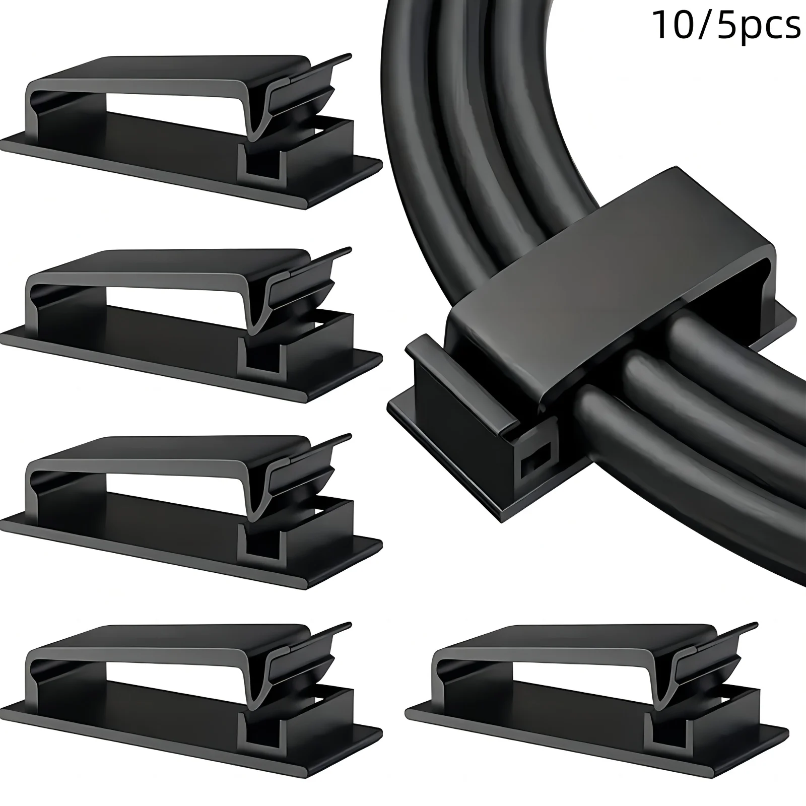 5pcs Self-Adhesive Cable Management Clips, Wire Holders for TV Computer Power Cords, Under Desk Home Office Car Cable Organizer