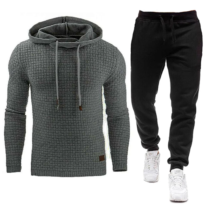 Spring Autumn Men Tracksuit Casual Set Male Joggers Hooded Sportswear Jackets+Pants 2 Piece Sets Hip Hop Running Sports Suit 3XL