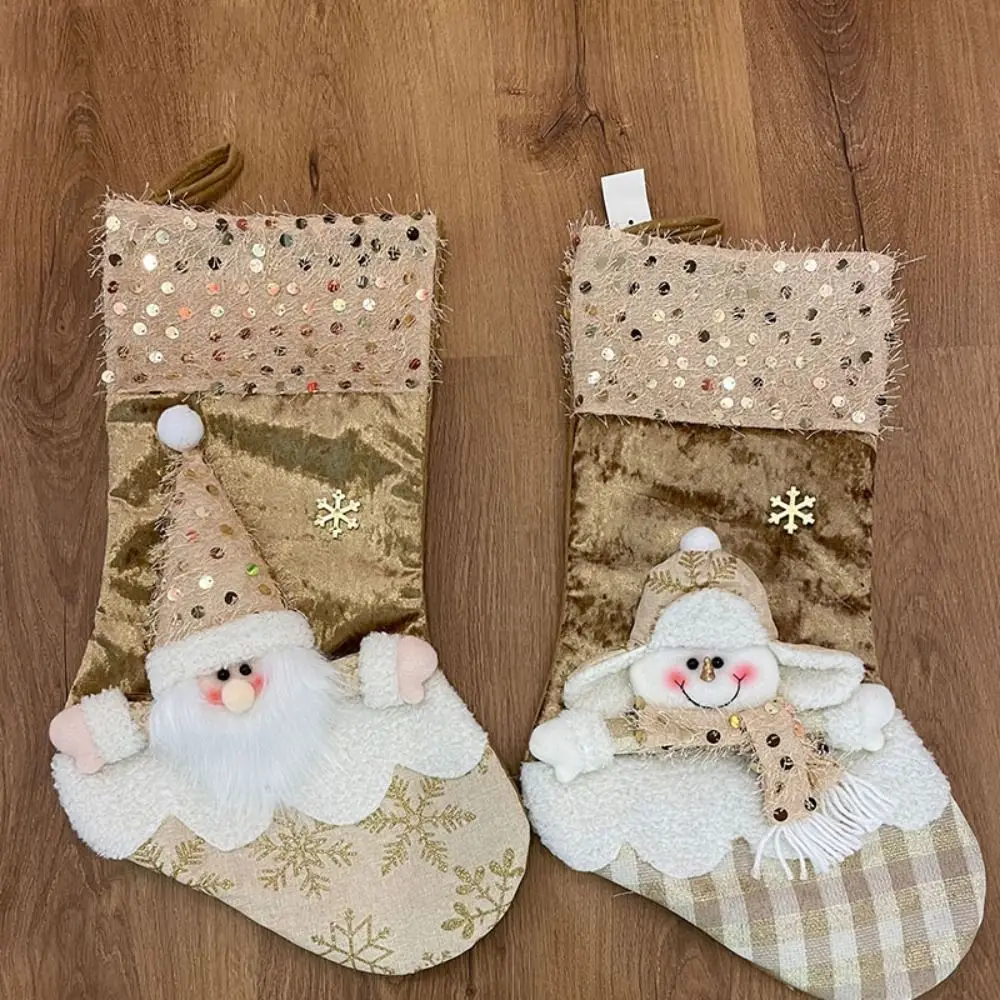 With Sequins Christmas Stockings 3D Large Capacity Christmas Gift Bag Santa/Snowman/Elk/Bear Christmas Tree Ornaments Fireplace