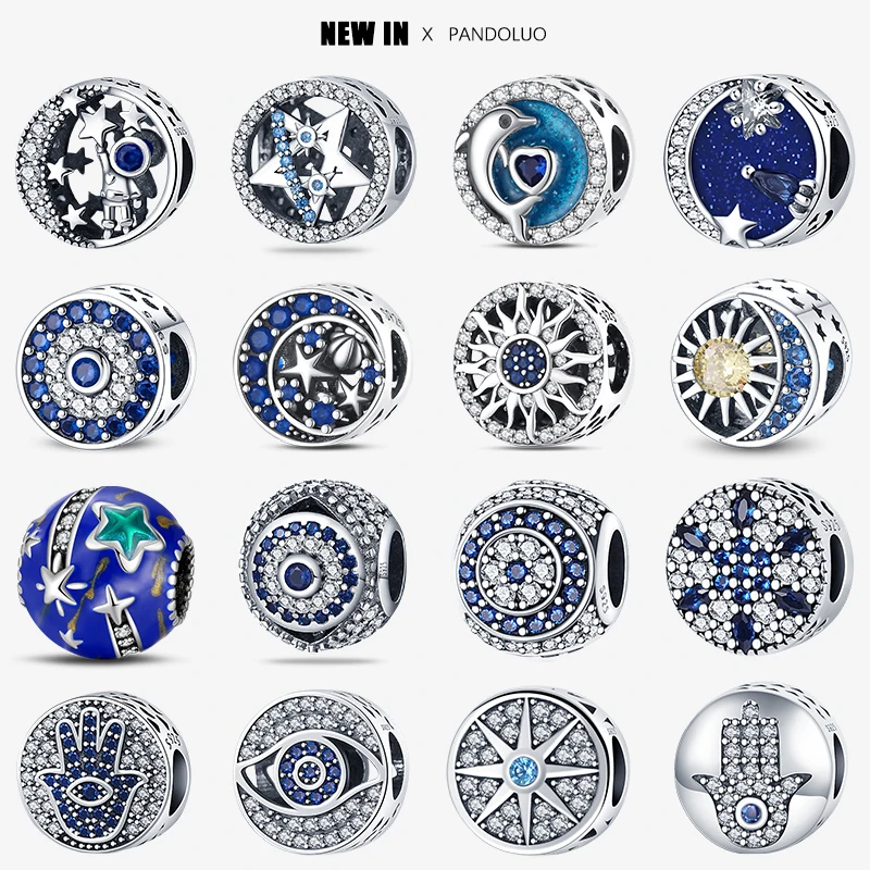 Abalorio de cuentas de circonita serie Azul para mujer, compatible con pulsera Pandora 2023 Original, colgante de plata, regalo de joyería