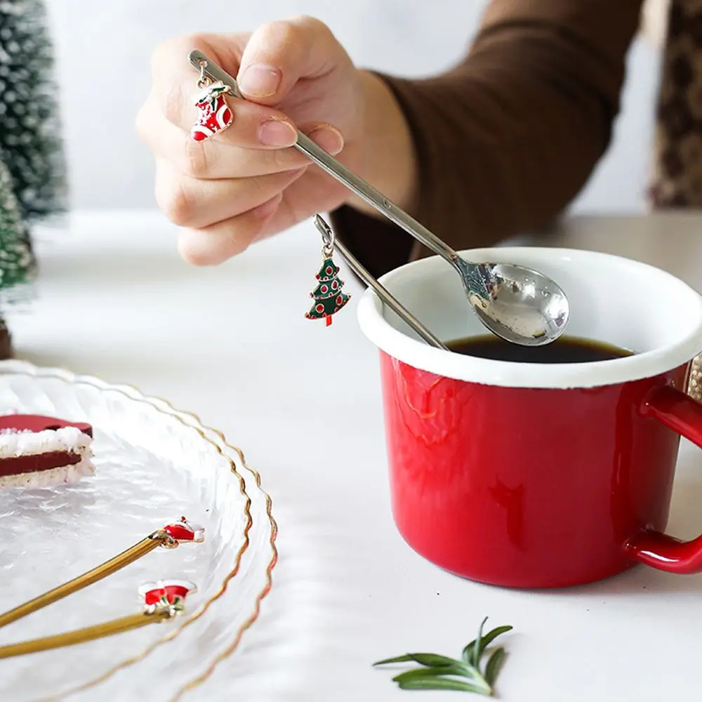 Stainless Steel Christmas Spoon Set Elk Pendant Creative Tableware Tea Spoon Exquisite Craft Party Ornament Style Coffee Spoon