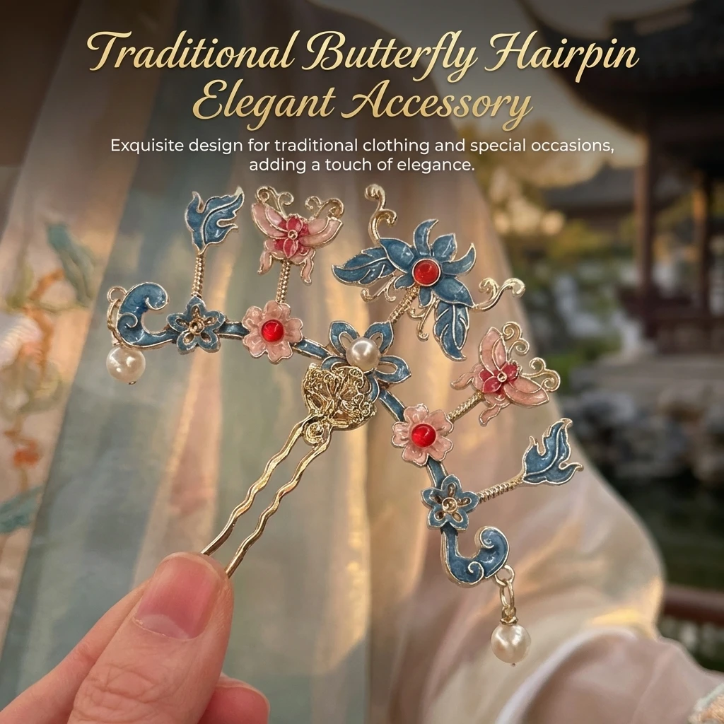 Elegant Vintage Pearl Hairpin Butterfly Flower Designs Hair Sticks Chinese Style Oil Drop Luxury Delicate Hair Accessories