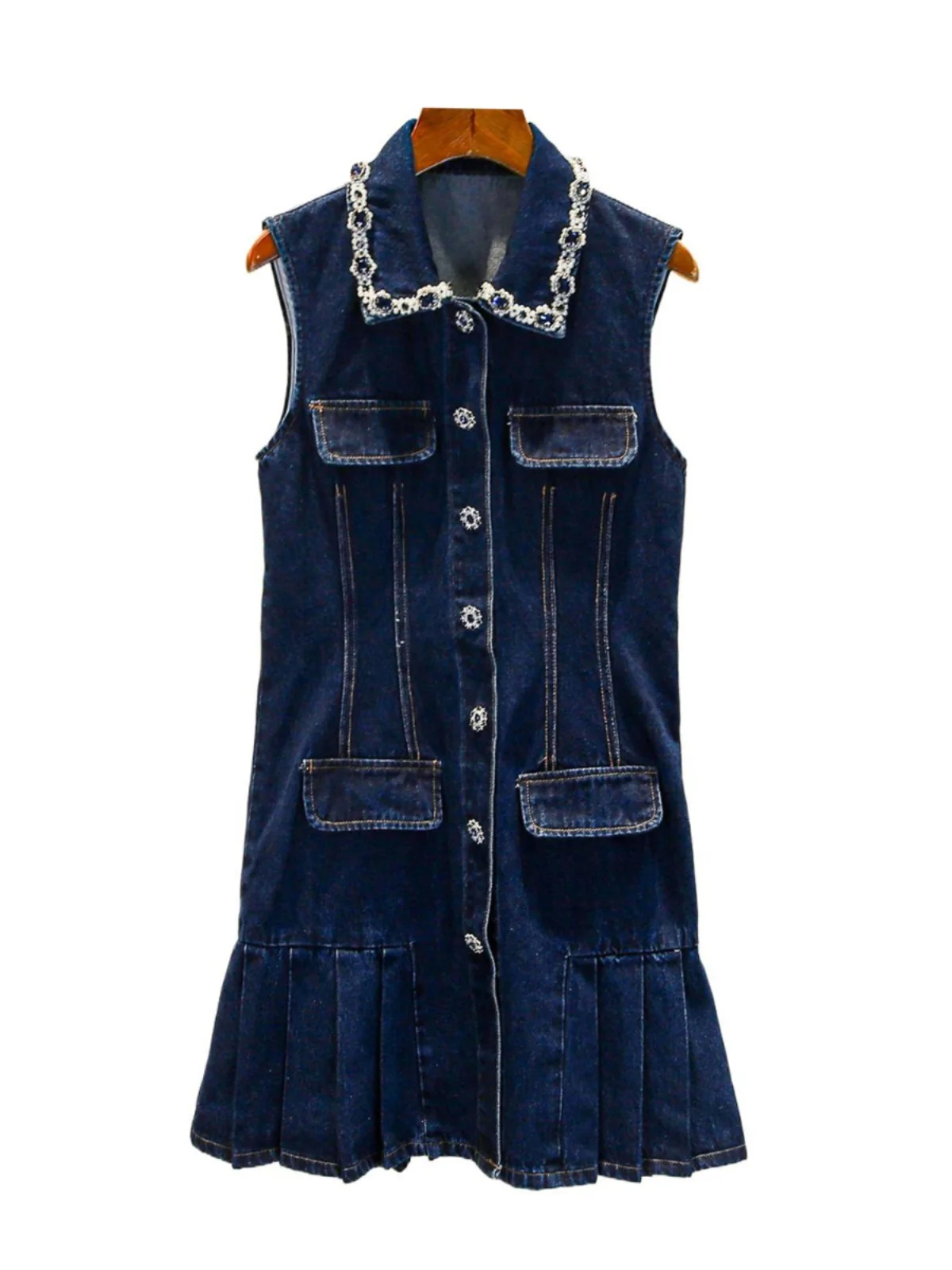 الراقية الصيف المرأة الدكتور مرصع بالألماس الدنيم Gored تنورة Svel عالية الخصر ألف خط ort الدكتور عقدة