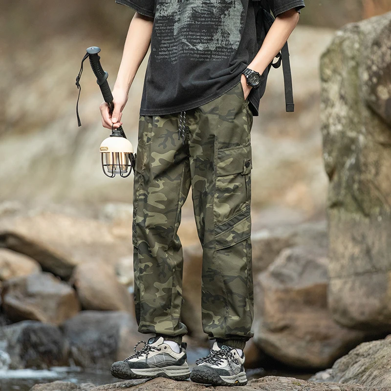 

Waterproof Men Hiking Pants Spring Autumn Pockets Camouflage Pockets High Waisted Button Bound Sports Harun Lantern Trousers