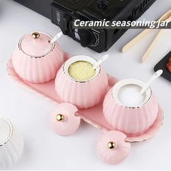 Ceramic Seasoning Jar Set Household Storage Seasoning Jar Salt Jar Kitchen Supplies Creative Seasoning Box Salt Jar Combination