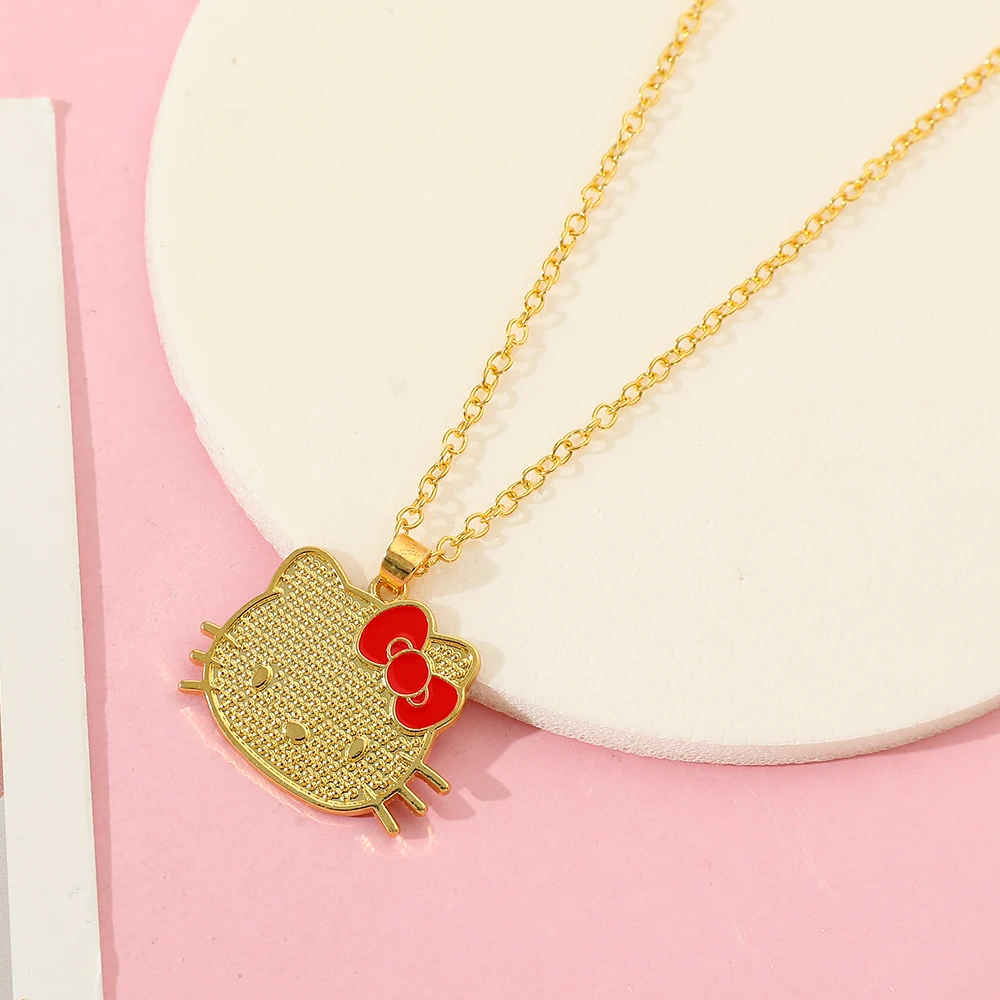 سانريو مرحبا كيتي قلادة الكرتون الشكل KT القط قلادة حديدية قلادة Kawaii مجوهرات اكسسوارات هدايا