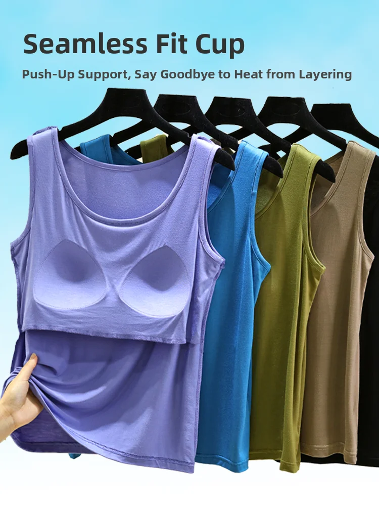 Loose Fit Modal Vest Women's Summer Sleeveless Tank Top with Chest Pad Thin Design No Bra Needed Casual Style Base Layer Top