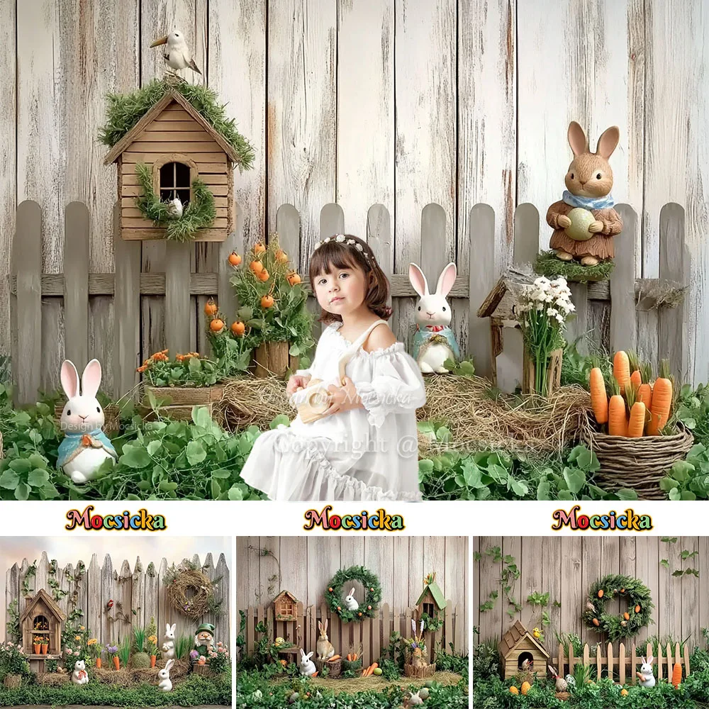 

Spring Easter Background Photography Wooden Fence Cute Bunny Green Grass Backdrop Decor Kids Baby Birthday Cake Smash Photoshoot