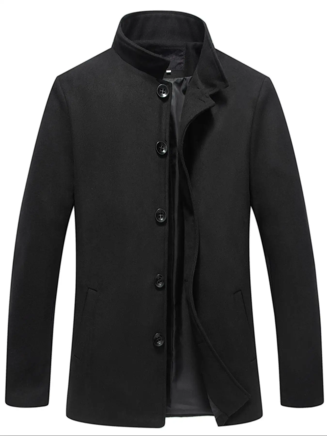 

1 PCS Men's Woolen Overcoat, Long Sleeve Lapel Cardigan with Pockets, Casual Business Travel Daily Wear, All Seasons Outerwear