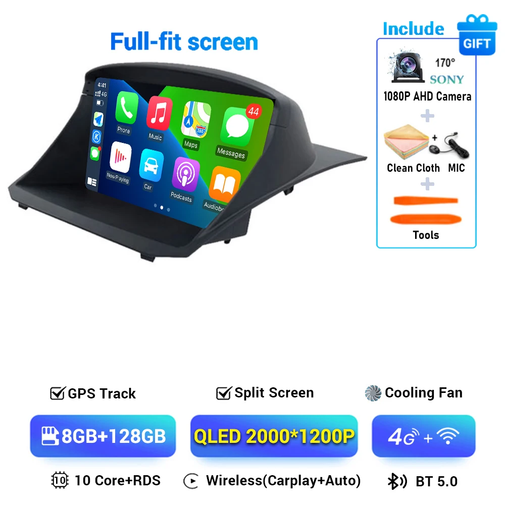 Android 14 Draadloze Carplay & Auto Autoradio Voor Ford Fiesta 2009 - 2018 Navigatie Gps Dsp Carplay Multimedia Videospeler Stereo
