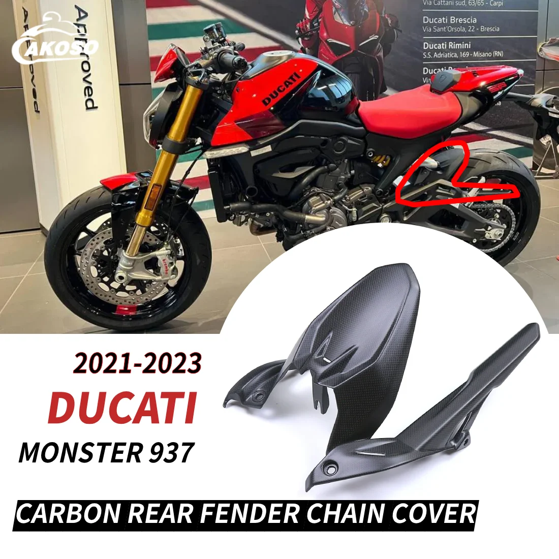 

For DUCATI Monster 937 2021-2023 Carbon Fiber Rear Mudguard Chain Cover Modified Accessories Moto 100% 3k Dry Carbon