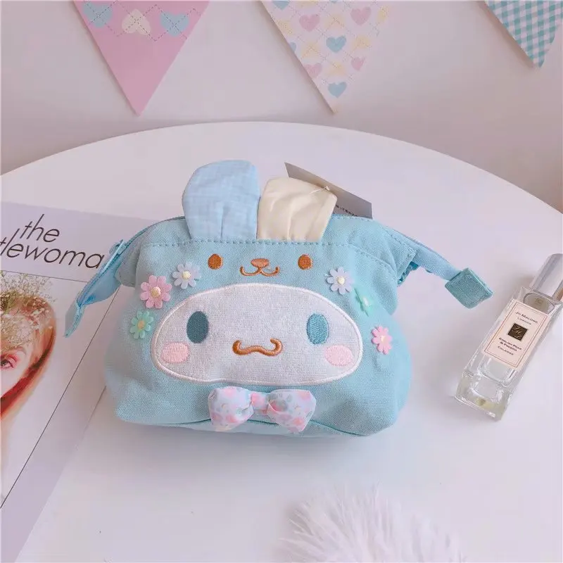 Kawaii Sanrio Canvas Cosmetic Bag Hello Kitty Cute Melody Lipsticks Makeup Large Capacity Portable Storage Zipper Pencil Bag