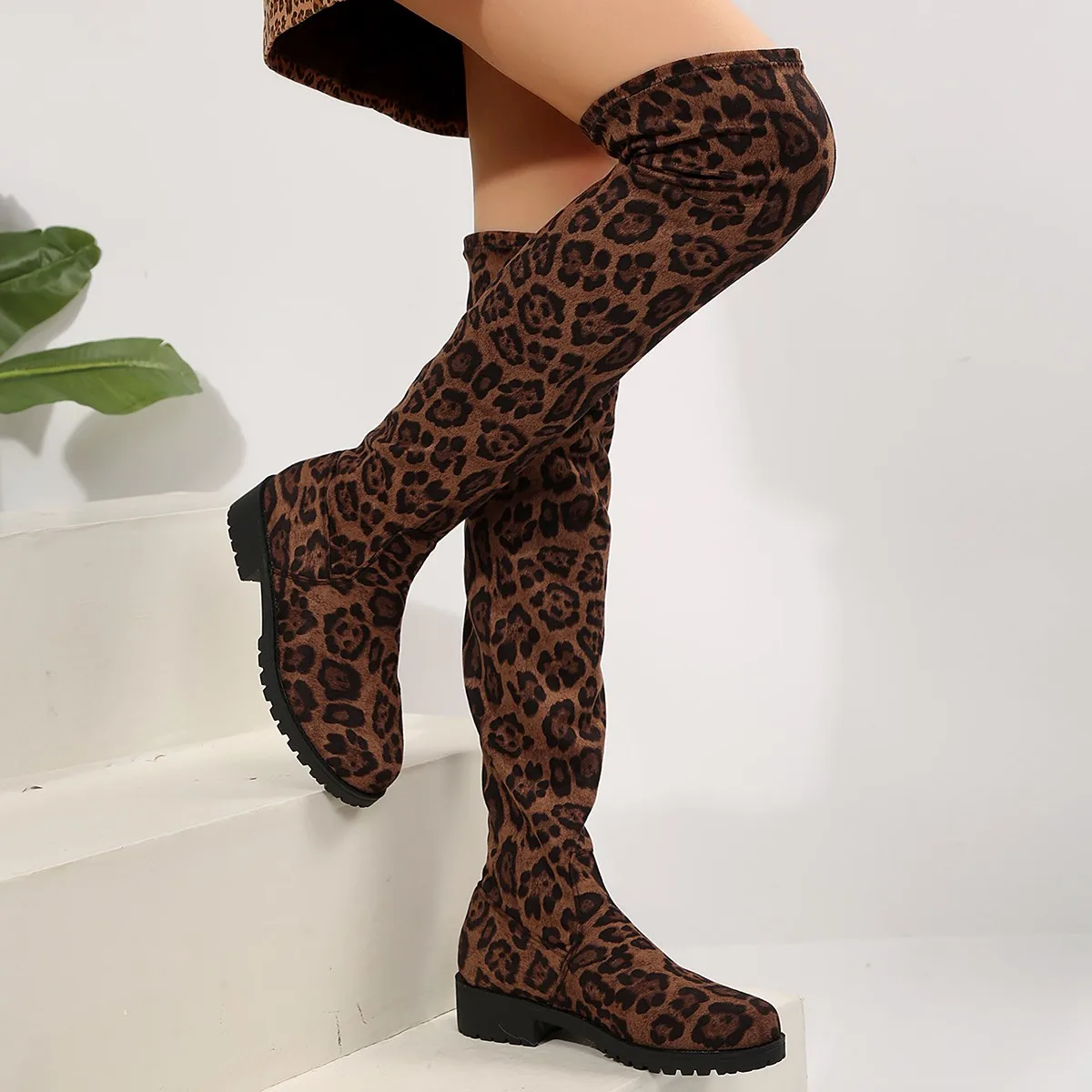 Leopard Chunky Platform Mid-Calf Boots for Women 2024 Winter Super High Heels Sexy Trendy Zipper Women Shoes Big Size 43