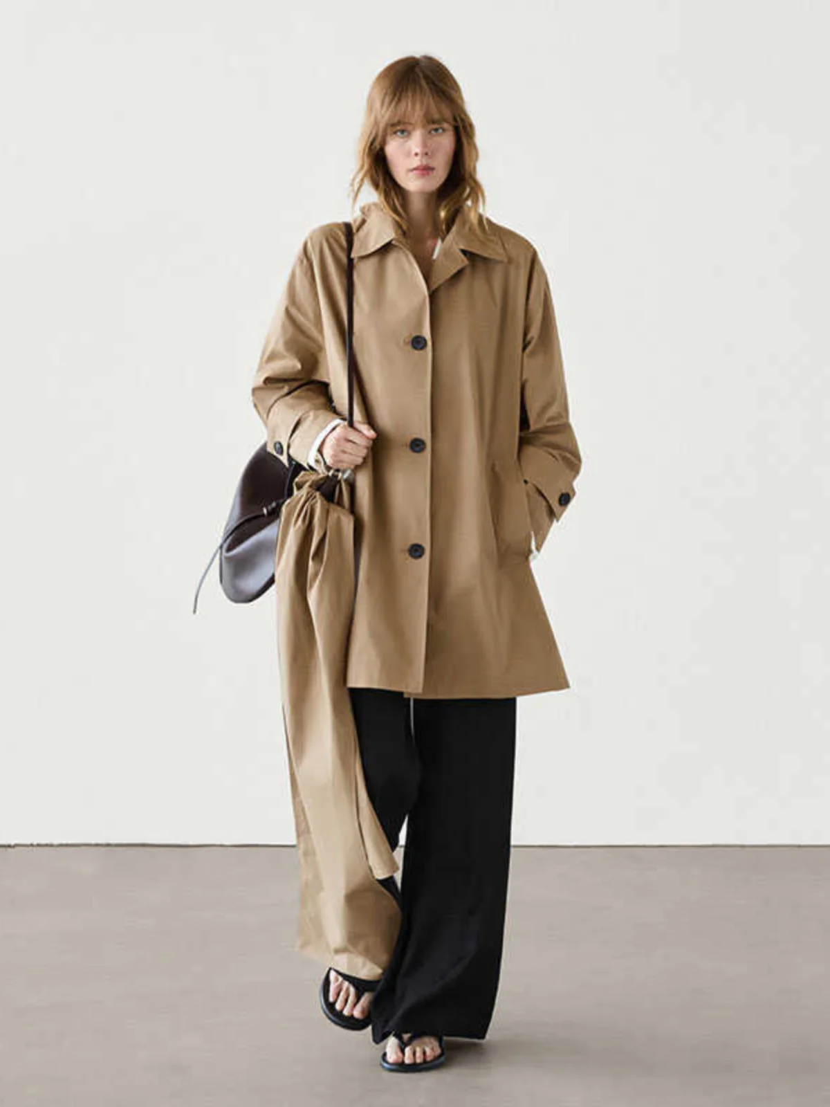 Faionable Briti Sle Cappotto marrone Cappotto Sciarpa Feel Ele Abbigliamento donna Lunghezza media Chiusura a bottone singolo Manica lunga...