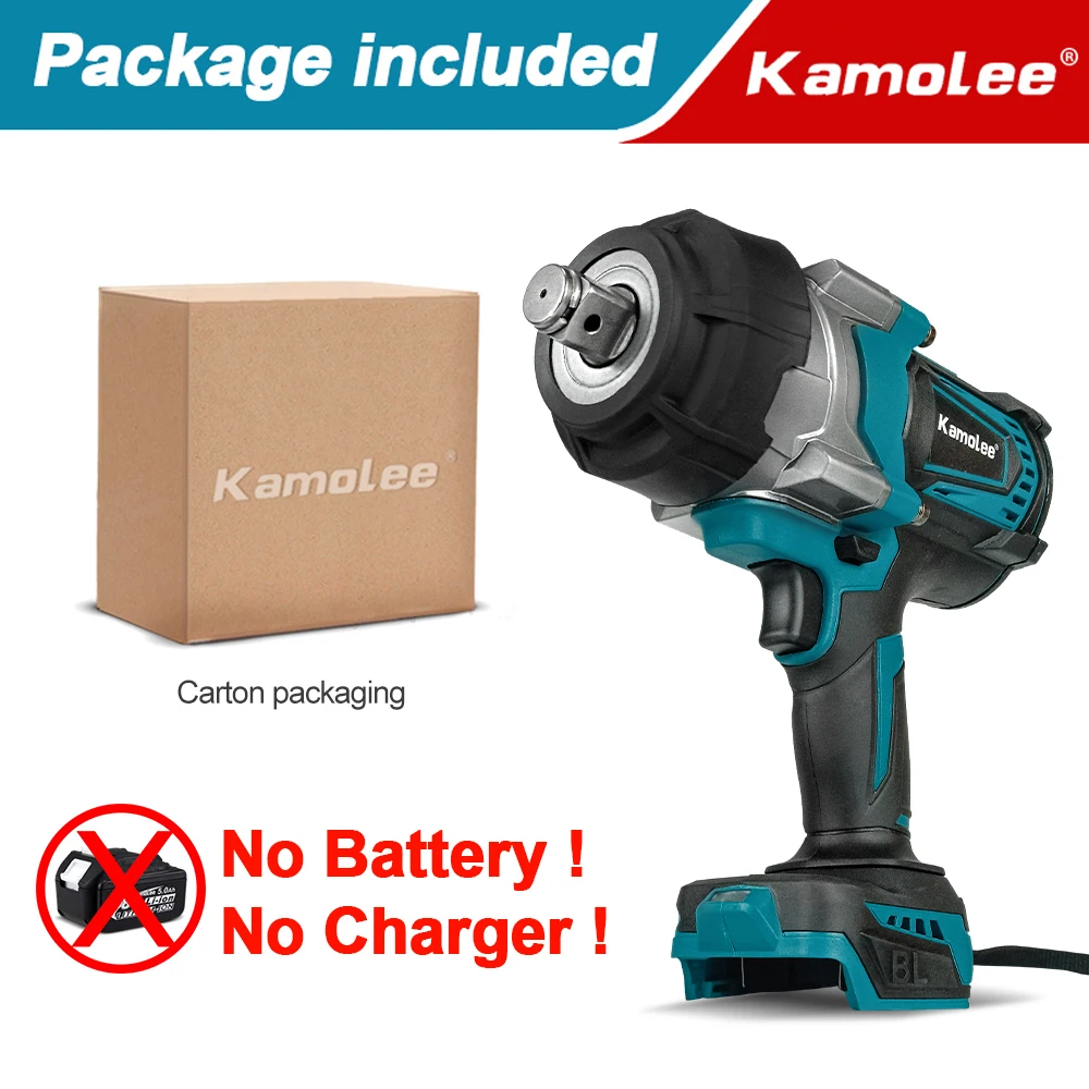 Laag 70%！！Kamolee 4100NM borstelloze slagmoersleutel 3/4 inch elektrisch gereedschap compatibel met 18/21V Kamolee-batterij