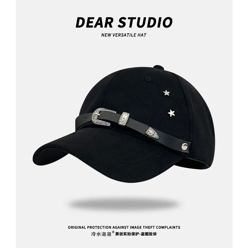 Niche Personality Punk Style Belt Rivet Design Baseball Caps Men and Women Spring and Autumn Street Trend Adjustable Hip Hop Hat