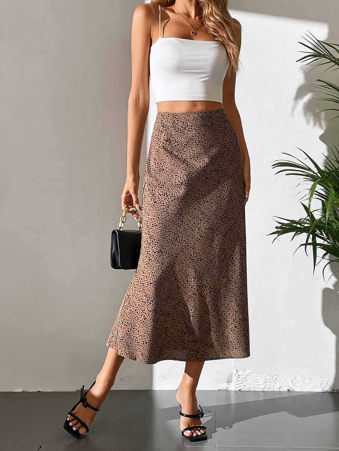 Début de l'automne nouveau Vintage Arty imprimé à pois léopard haute Fanny Pack hanche a-ligne jupe droite en mousseline de soie