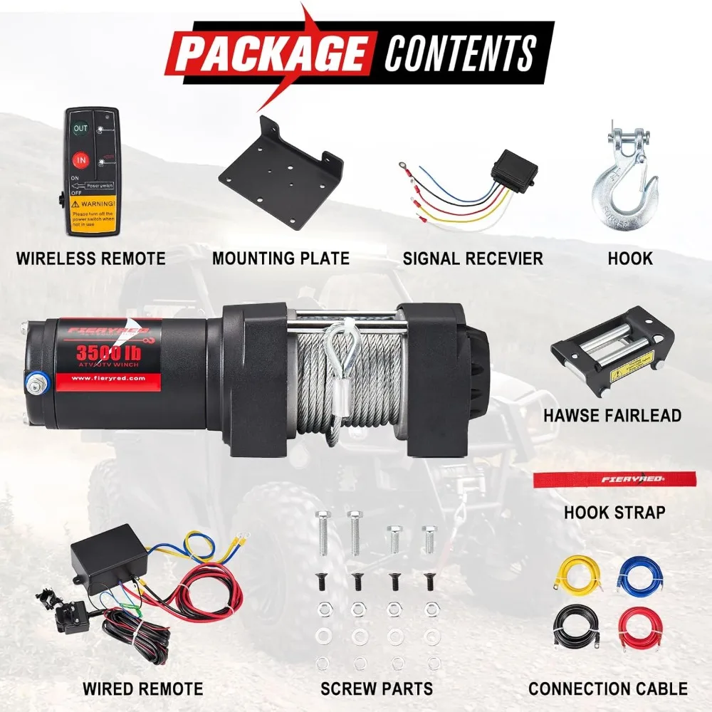 

Лебедка для квадроциклов/UTV — электрическая лебедка 12 В, 3500 фунтов со стальным тросом, проводом и беспроводным пультом дистанционного управления, роликовая Fairlead