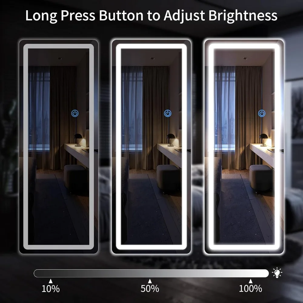 Dimmable Full-Length Floor Mirror with Rounded Corners, 3 Color Modes, 76x34 inches, Full Body Mirror Stand