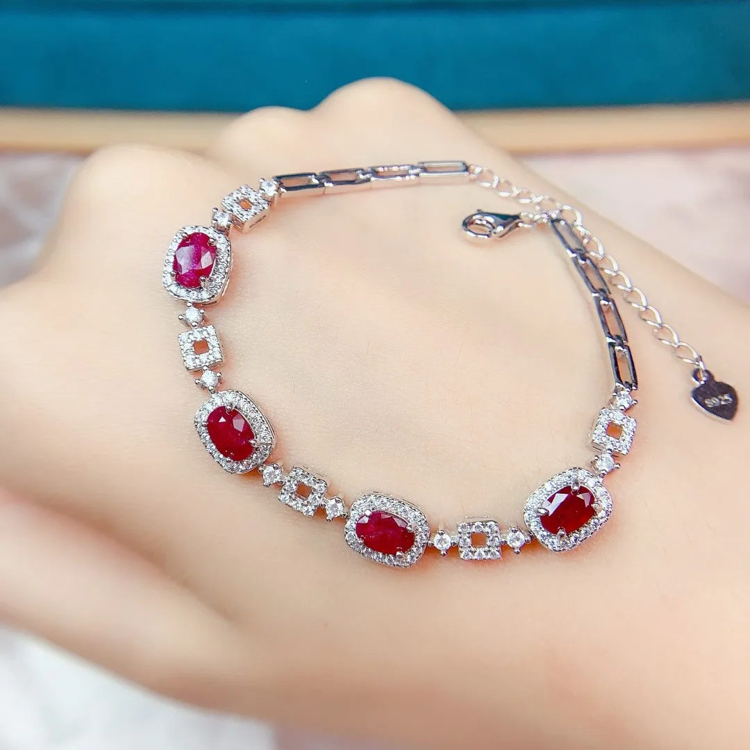 

Роскошный женский браслет из натурального рубина премиум-класса из стерлингового серебра S95, созданный от знаменитого модного украшения