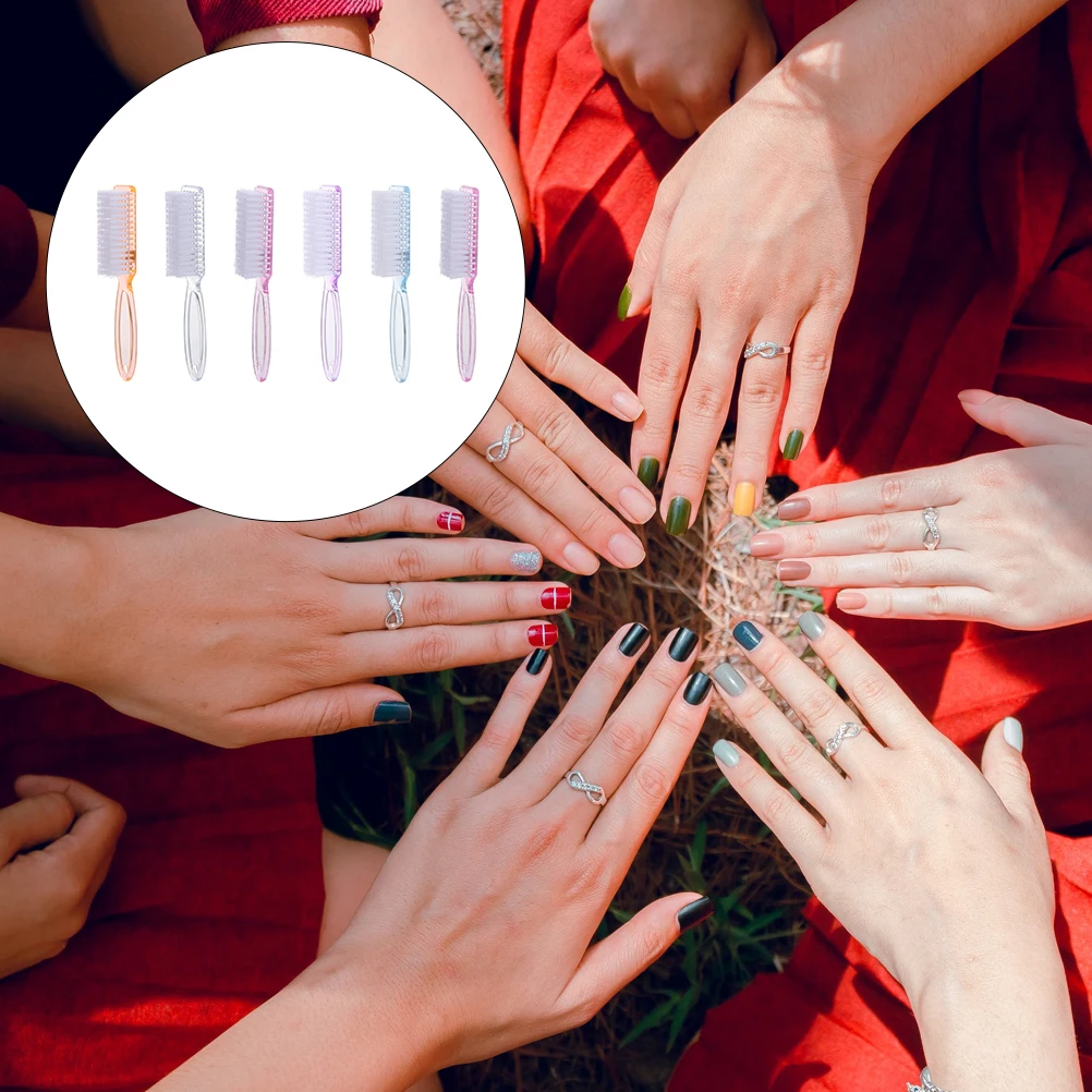 

6 Pcs Nail Brush Set High Quality Plastic Nylon Durable Bedroom Bathroom Salon Long H Cleaning Manicure Home Fingernail