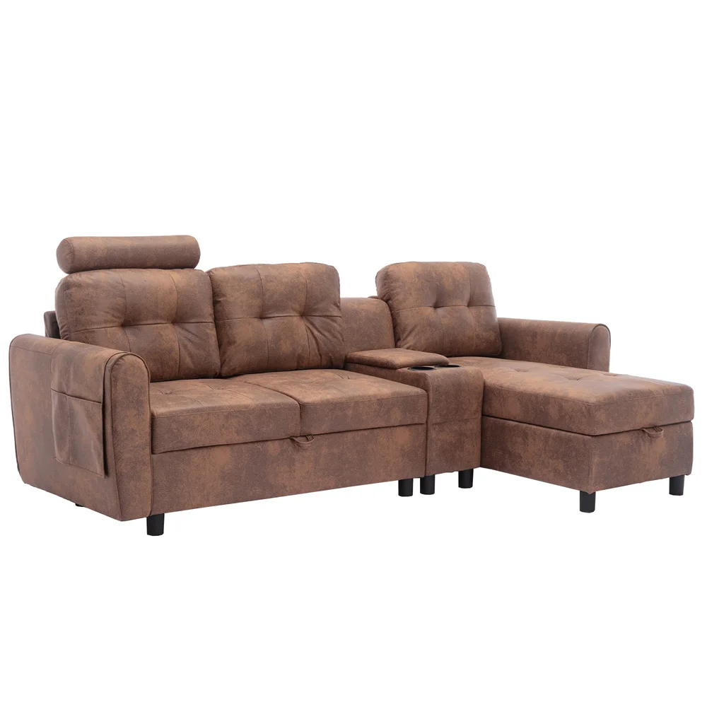 Custom storage sofa components, L-shaped corner combination sofa with cup holder table, for living room