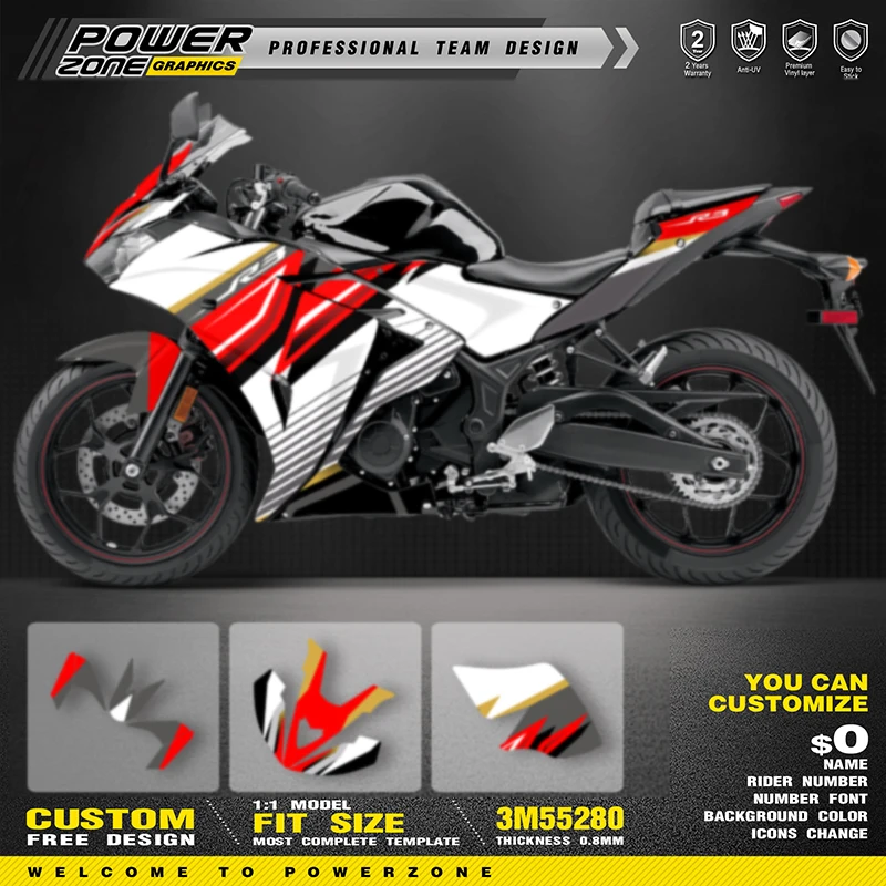 

PowerZone пользовательские графические фоны для команды, наклейки для 3 м, комплект наклеек для YAMAHA R3 2013 2014 2015 2016 2017 2018 R3 01