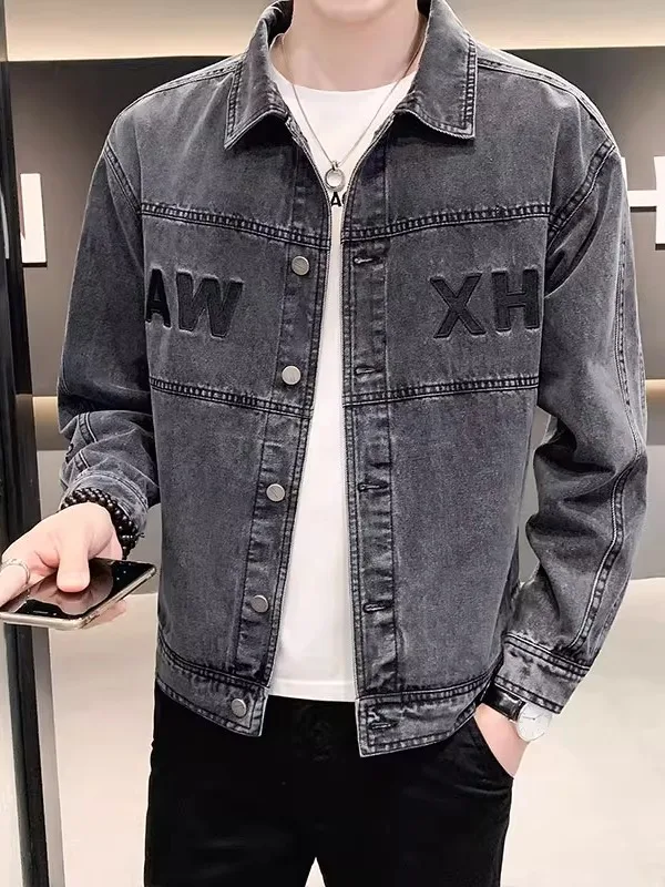 

Trendy Jeans Jaet for Men Slim Fit Korean Sle Youthful Faion Windproof Outerwear with kets Long Sve All Seasons