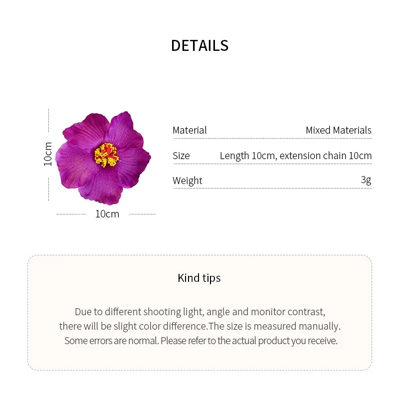 6 Farben Hawaiianische Blumen-Haarspangen für Frauen, Böhmische Schwamm-Blumen-Seitenfransen-Clips, Plumeria-Haarnadeln, Urlaubszubehör K – Detail 1