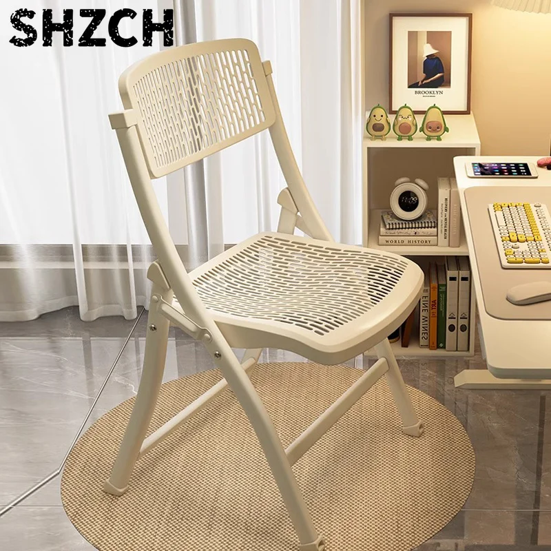 Lightweight folding chair ergonomic indoor office chair reinforced carbon steel bracket PVC outdoor leisure chair