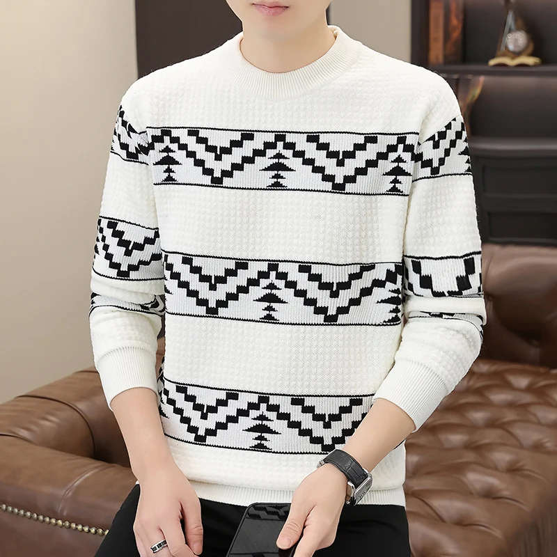 Striped Pullovers Knitted Sweater Men Knitted Tops Pull Autumn Winter Sweaters Male Striped Knit Jumper Clothing