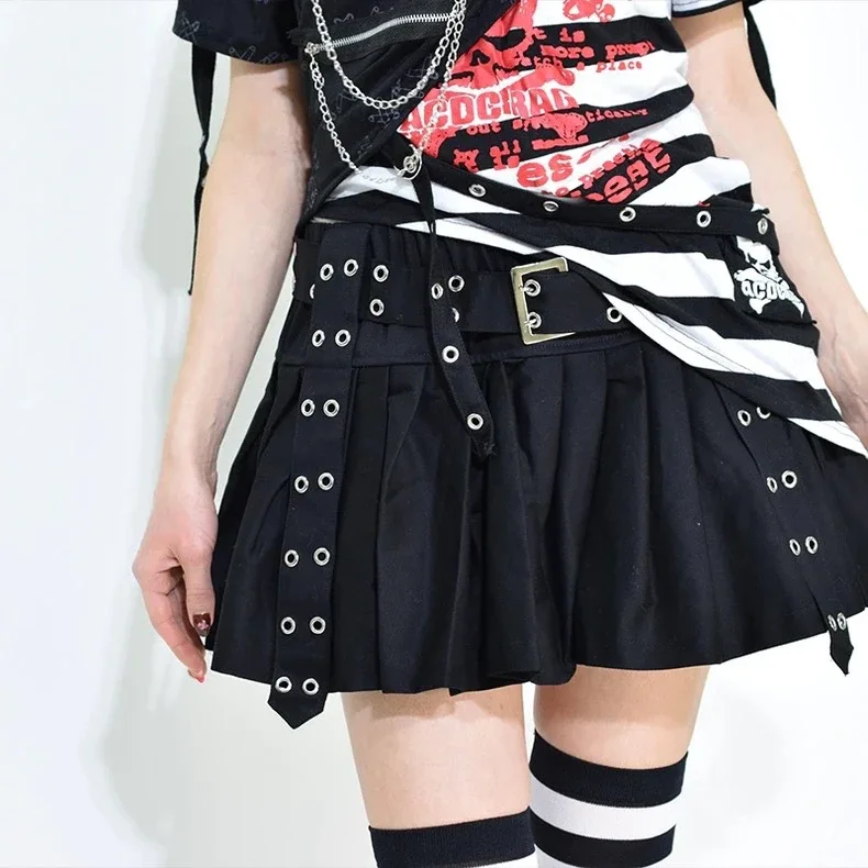 Mine Harajuku Y2k Plaid Short Skirt Fro Women 2024 Summer New Japanese Style Streetwear Plaid Belted Pleated Mini Skirts Female