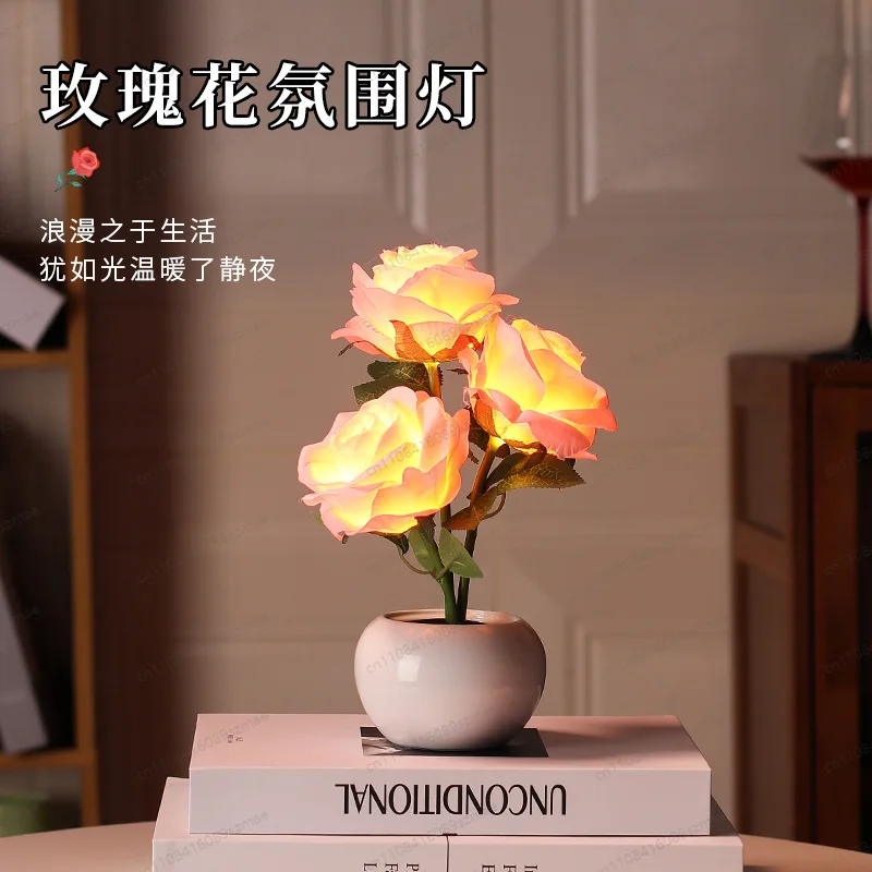 

Preserved Rose Night Light Creative Ceramic Ornament Decor Lamp Gift for Women Bedroom Bedside Atmosphere Lighting