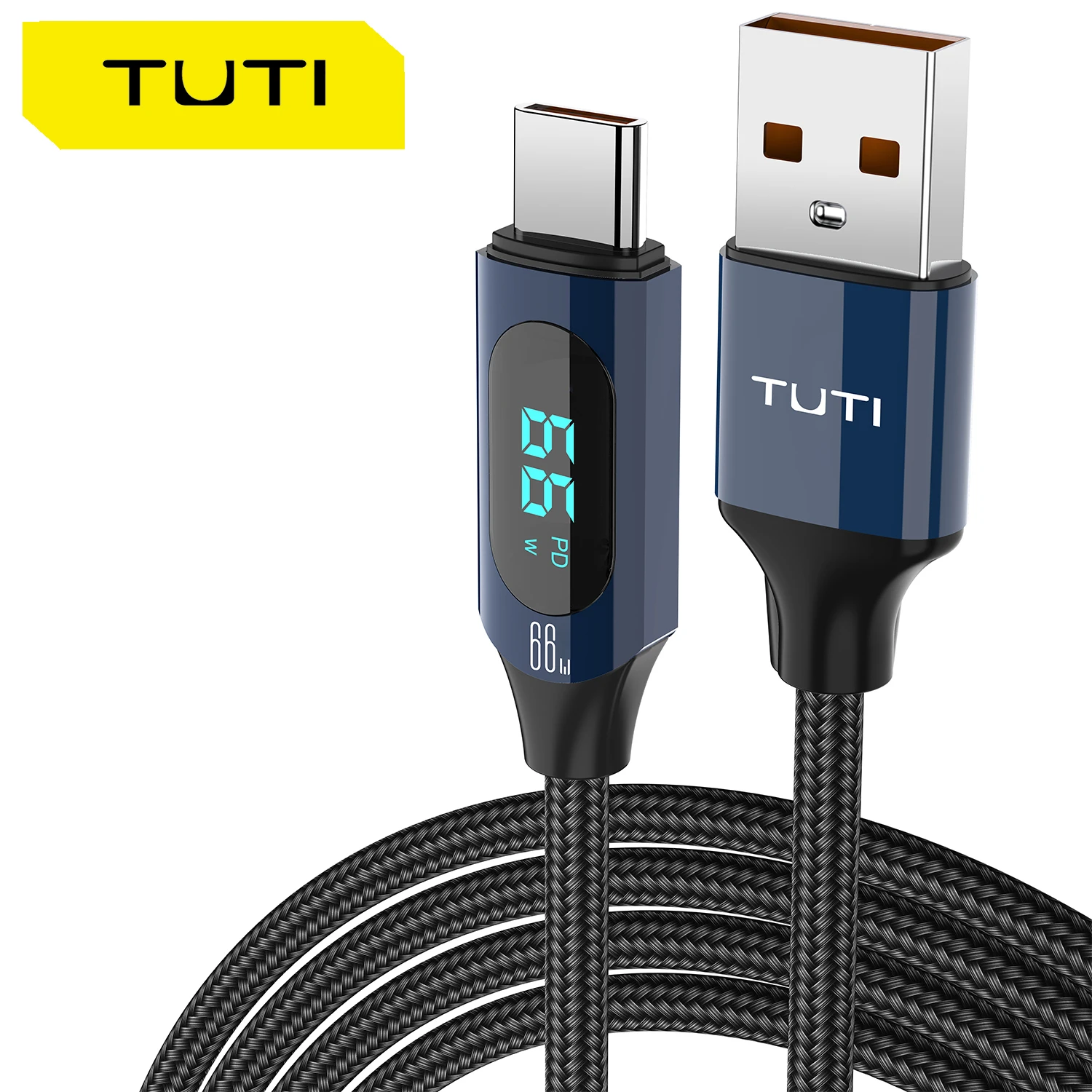 TUTI Nylon Braided 66W Type C to USB Charger Cable for iPhone15/15 Plus/15 Pro Max,Samsung GalaxyS24/S23/S22,Huawei,iPad Pro,PS5