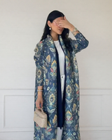Fold Miyake Pleated Abaya Print Foldable Collar Women's Long Sleeve Robe 2024 New Winter Original Design Fashion Cardigan Coat
