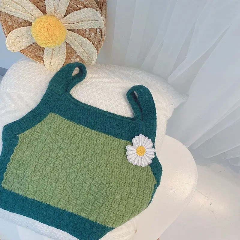 Korean Version Children's Clothing, Girls' Vest, Daisy Knit Suspender Vest Worn Outside, Spring and Autumn Stylish