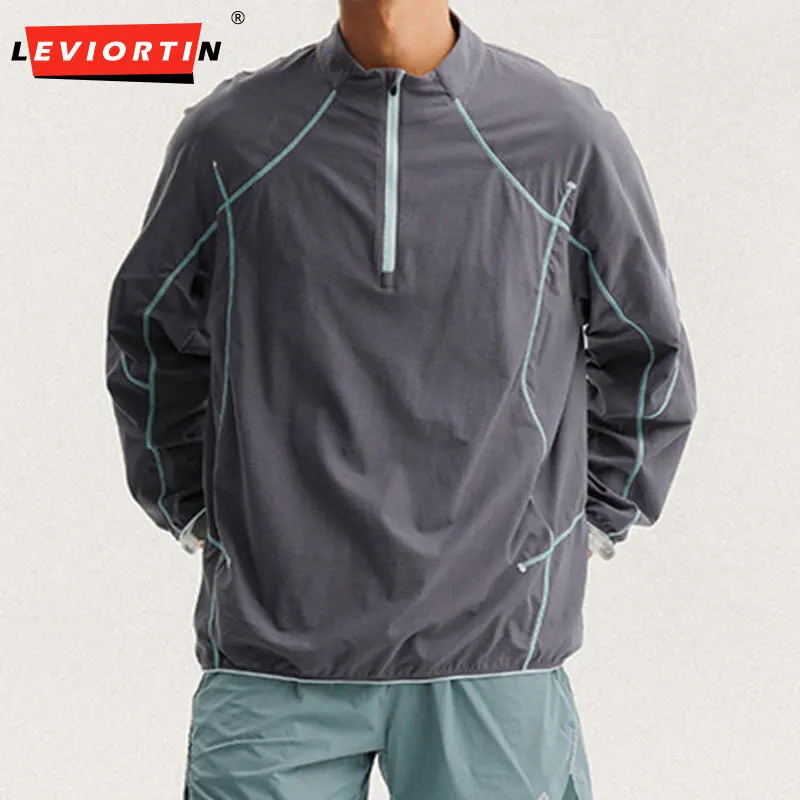 Unisex mountain style outdoor quick drying casual zipper half open top functional mountaineering sports long sleeved T-shirt