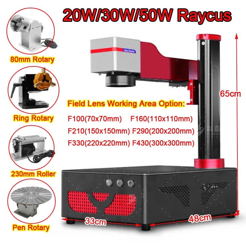 Fiber Laser Engraving Marking Machine Optical Portable Raycus 50W 30W 20W Jewelry Steel Cutting Engraver with Rotary Axis Option