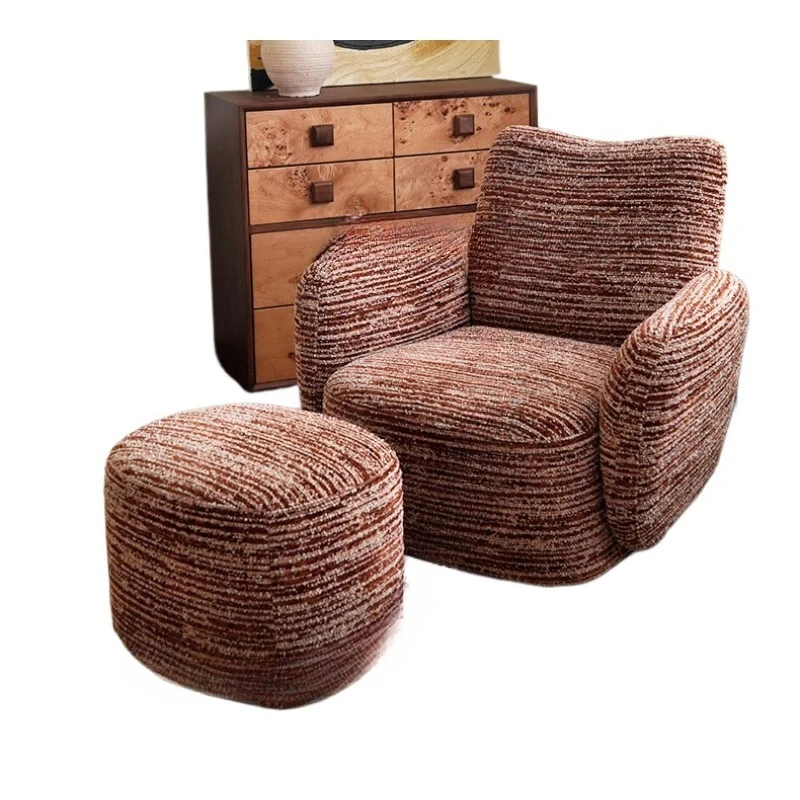 

Retro cream style fabric rotatable lazy single sofa small apartment