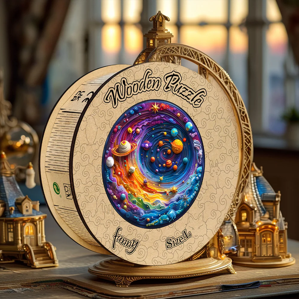 Puzzle en bois du système solaire pour adultes : art mural de la galaxie unique et cadeau de jeu de cerveau familial