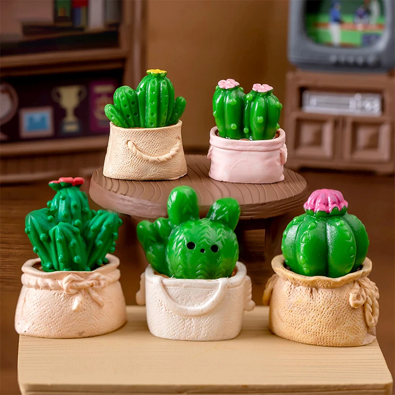 1Pc Dollhouse Miniature Cactus Ornament Potted Plants Model For Doll House Decoration Kids Pretend Play Toys