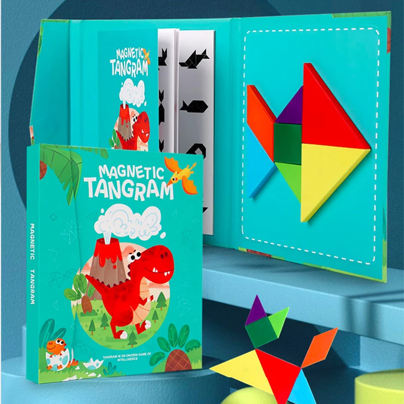 

Magnetic Tangram Puzzle Book New Science and Math Wooden Jigsaw Educational for Kid Learning Logical Game Geometric Shape Block