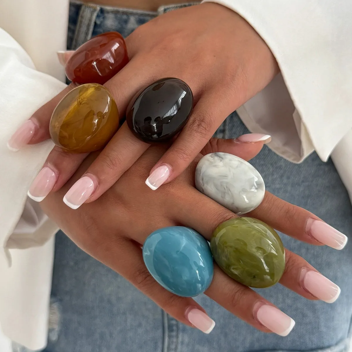 New Boho Resin Multicolored Transparent Dyeing Irregular Finger Rings for Women Y2K Trend Simple Rings Aesthetic Party Jewelry