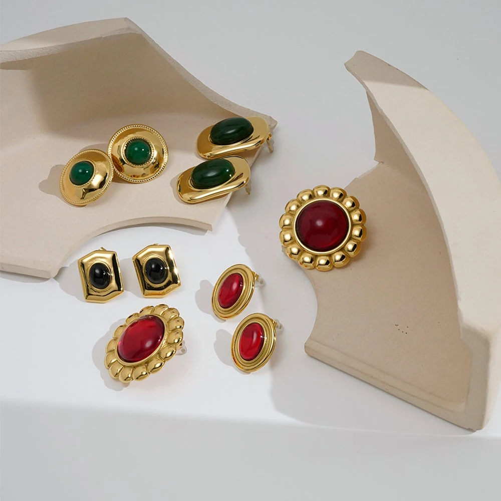 ENFASHION Aretes De Mujer Agate Stud Earrings For Women's Stainless steel 18K Gold Plated Fashion Jewelry E251677 E1678  E1679