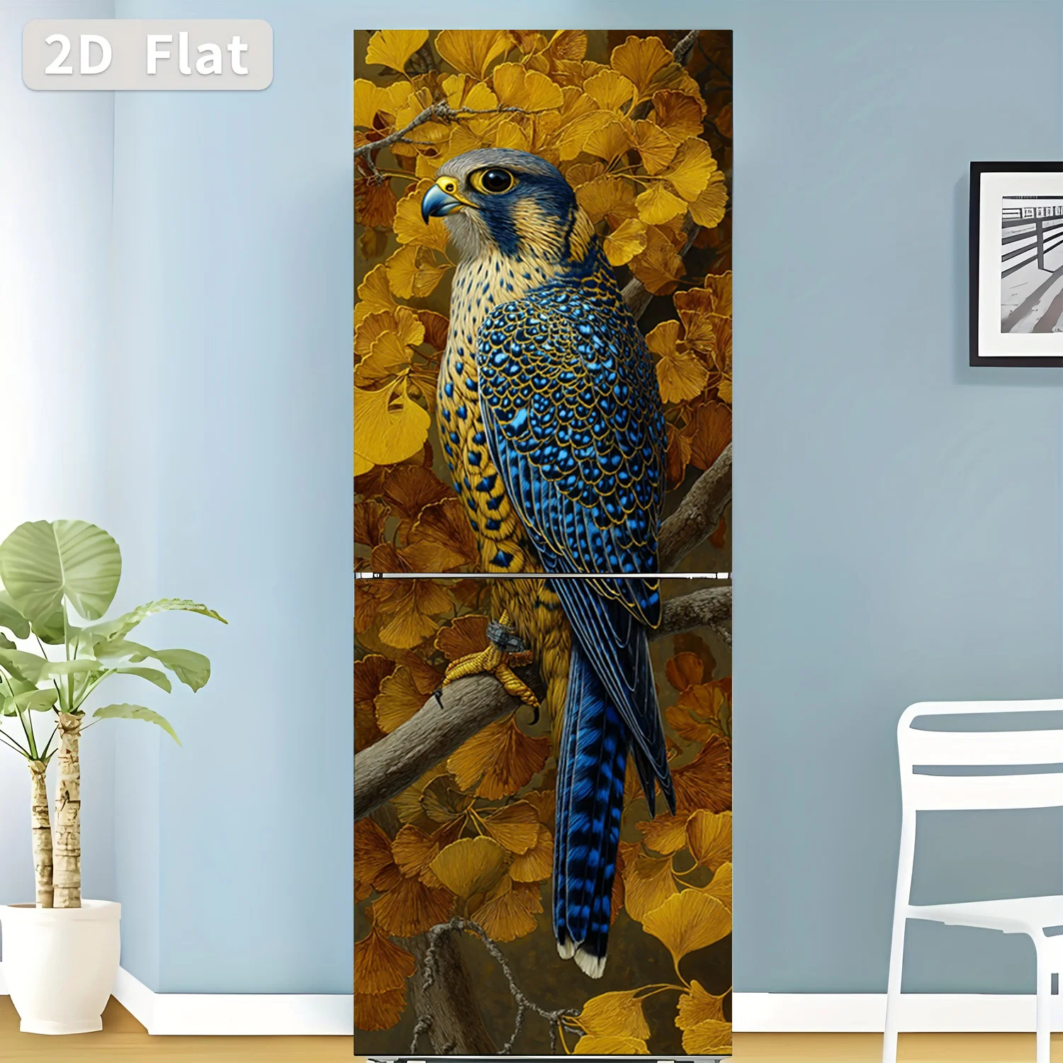 1pc of Refrigerator Sticker Measuring , Featuring The Theme Design 'Autumn Falcon on Ginkgo'. This Self-Adhesive Wall Decorati