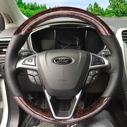 For Ford Focus 3 Mondeo EDGE 2013-2019 Braid Non-slip Wear-resistant Car Steering Wheel Cover Black Genuine Leather Car Interior